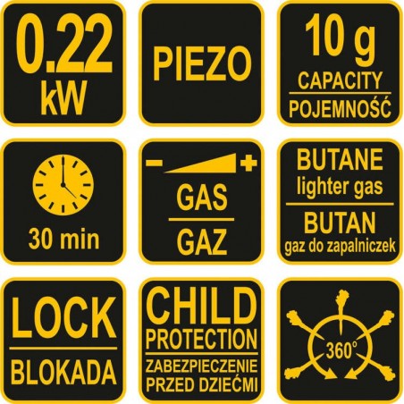 73420 VOREL Arzator pe gaz cu aprindere piezo 0.22 kW, 1300°C