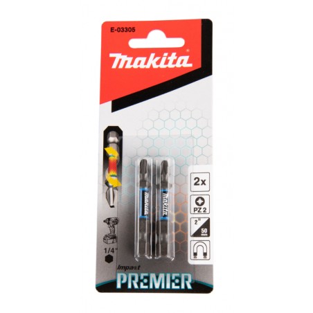 E-03305 MAKITA Set 2 biti Impact Premier PZ2 50mm, prindere hex 1/4"