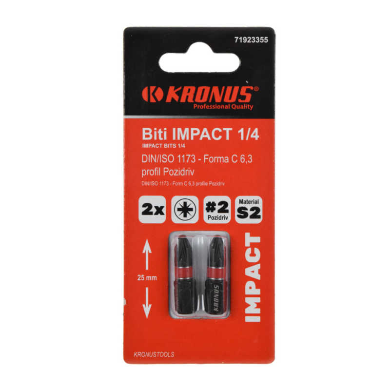 71923355 KRONUS Set 2 biti stea PZ2 de impact prindere hexagonala 1/4"
