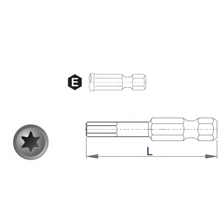 70134210 KRONUS Set 10 biti TORX T15 hexagon 1/4 lungime 50 mm