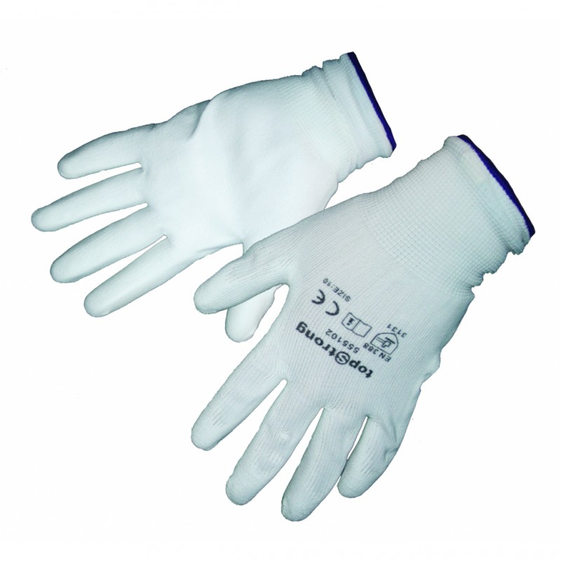555102 TOPSTRONG Manusi poliuretan de culaore alba, marimea 10