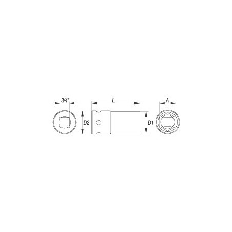 YT-1148 YATO Cheie tubulara HEX de impact 48mm prindere patrat 3/4"
