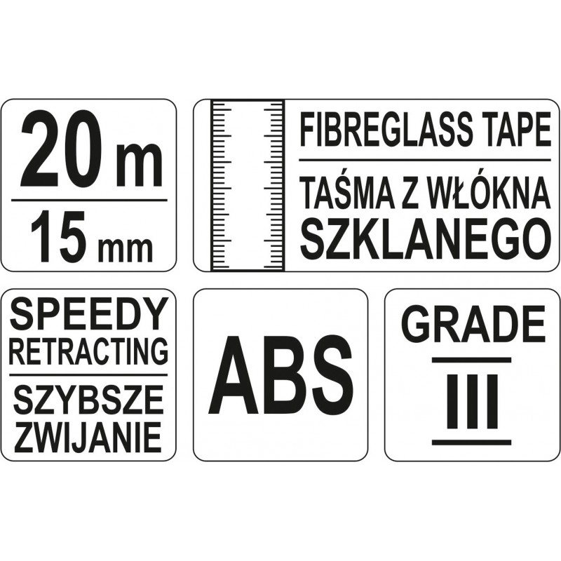 YT-71570 YATO Ruleta cu banda din fibra de sticla 20m x 15mm