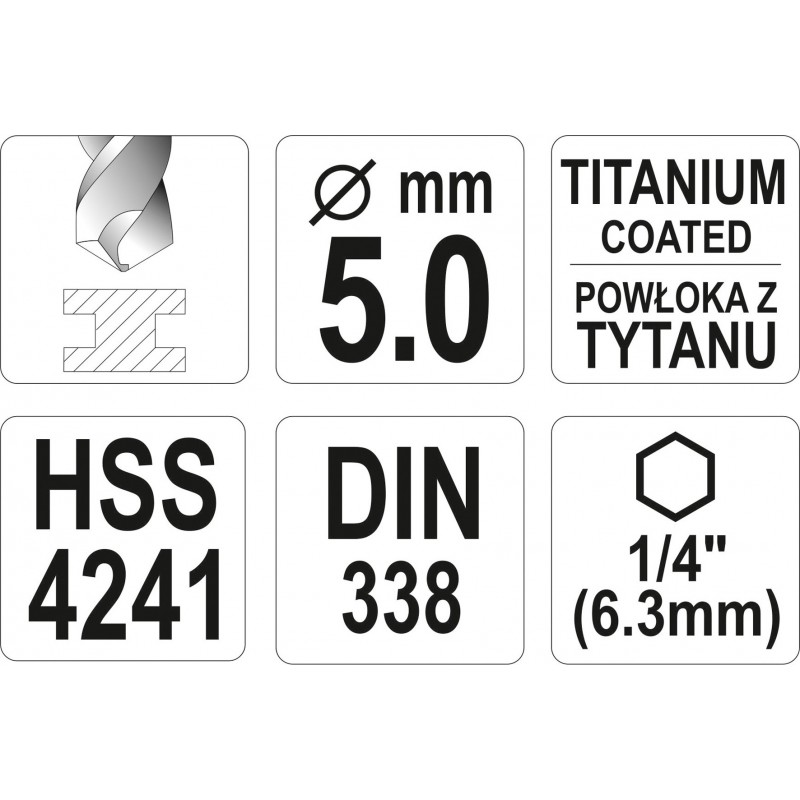 YT-44761 YATO Burghiu pentru metal cu prindere HEX 1/4", diametru 5mm