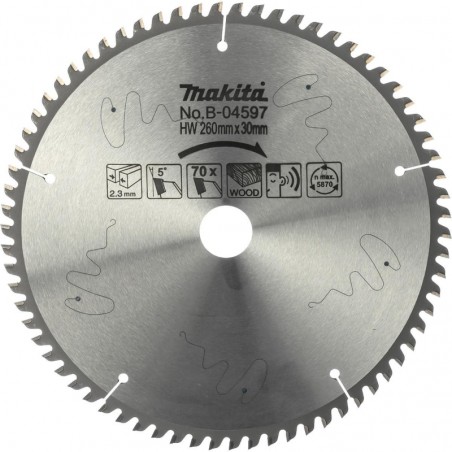 B-04597 MAKITA Disc fierastrau circular pentru taiat lemn, 260x30x70T