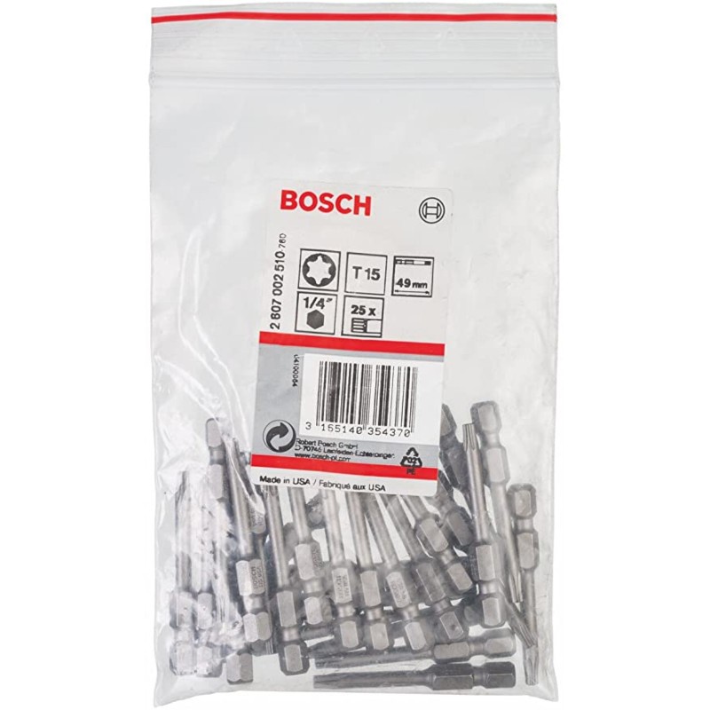 2607002510 BOSCH Biti extra duri T15 prindere hexagon 1/4 lungime 49mm
