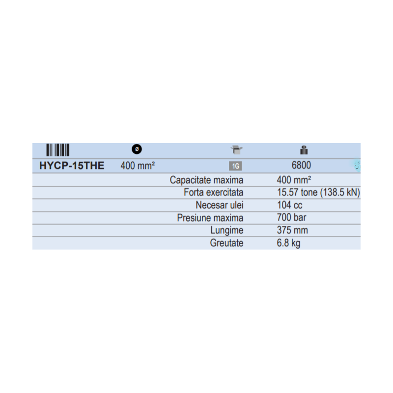 HYCP-15THE KUDOS Cap hidraulic sertizat maxim 400mm² deschidere 50.6mm