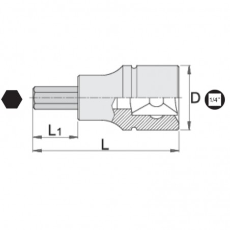 607902 UNIOR Cheie tubulara cu bit hexagonal 7 mm patrat interior 1/4"