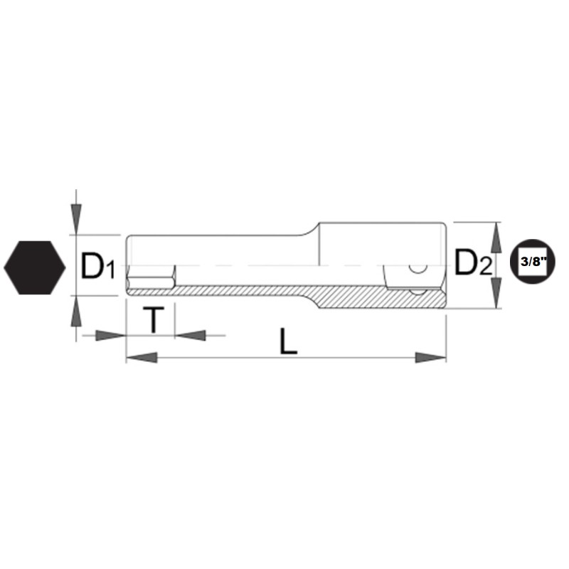 612049 UNIOR Cheie tubulara hexagonala lunga 21mm prindere patrat 3/8"