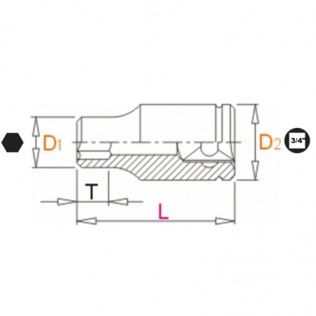 609393 UNIOR Cheie tubulara hexagonala 1.5/8" prindere patrat 3/4"