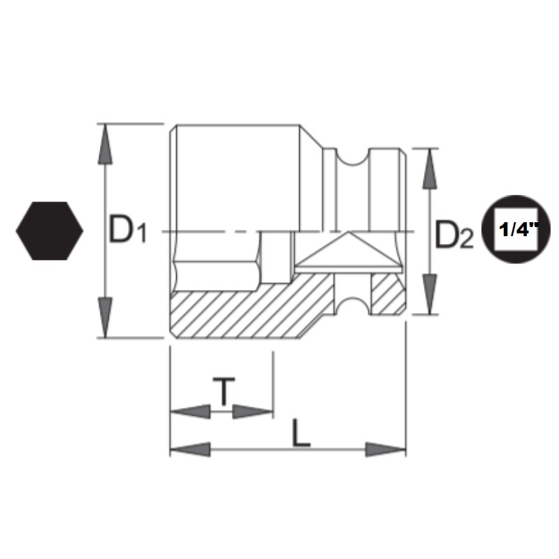 1000070041 ASW Cheie tubulara hexagonala impact 3/8 patrat 1/4 cu magnet