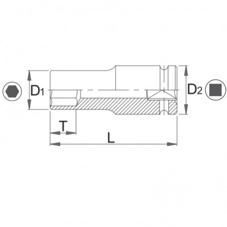 1000070053 ASW Cheie tubulara hexagonala 10 mm de impact lunga patrat 1/4"