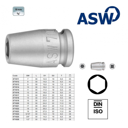 1000071025 ASW Cheie tubulara hexagonala de impact 3/8" patrat 3/8"