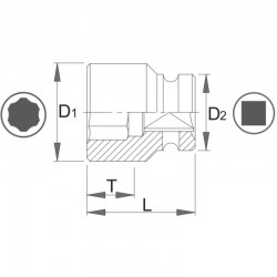 1000071105 ASW Cheie tubulara hexagonala de impact scurta 16mm patrat 3/8"