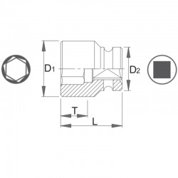 1000071136 ASW Cheie tubulara hexagonala 16 mm prindere patrat 3/8" impact