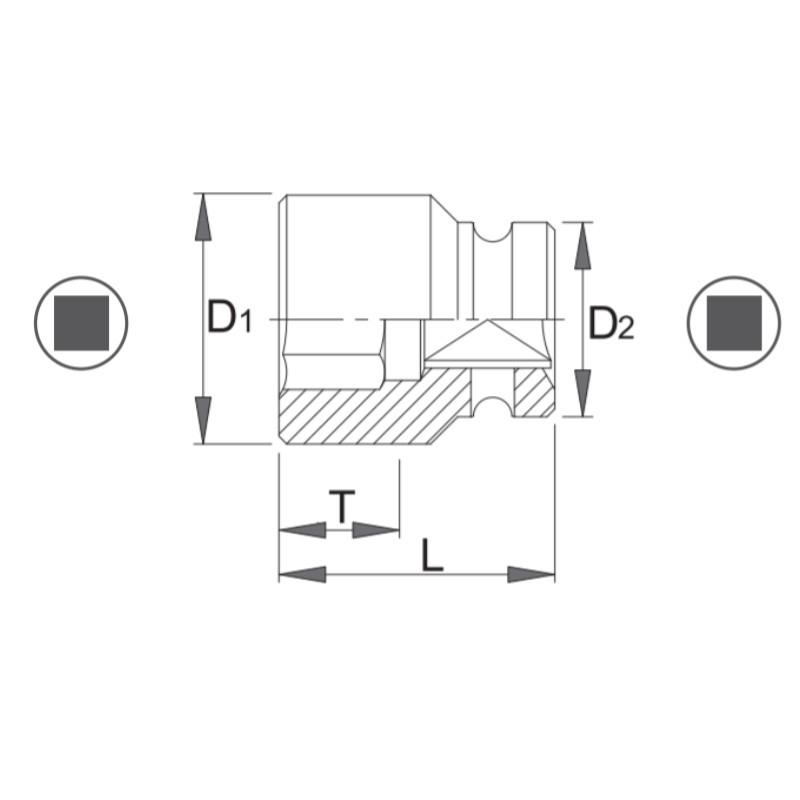 1000072226 ASW Cheie tubulara 4 laturi,patrat interior 12mm,patrat 1/2" de impact