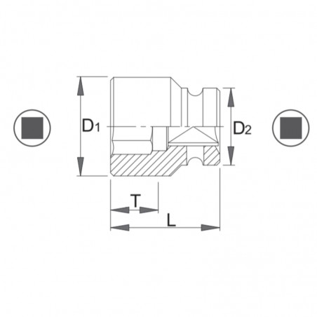 1000072226 ASW Cheie tubulara 4 laturi,patrat interior 12mm,patrat 1/2" de impact