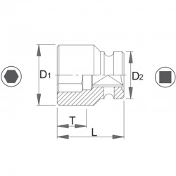 1000072069 ASW Cheie tubulara hexagonala 22 mm patrat 1/2" lunga de impact