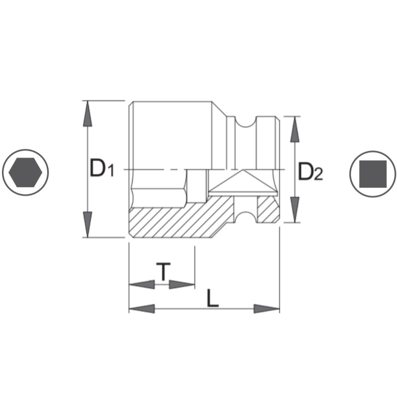 1000072069 ASW Cheie tubulara hexagonala 22 mm patrat 1/2" lunga de impact