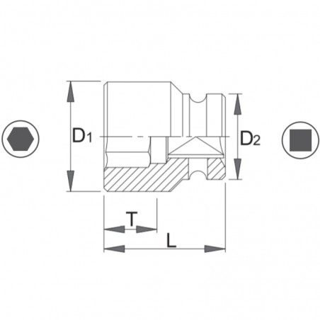 1000072069 ASW Cheie tubulara hexagonala 22 mm patrat 1/2" lunga de impact