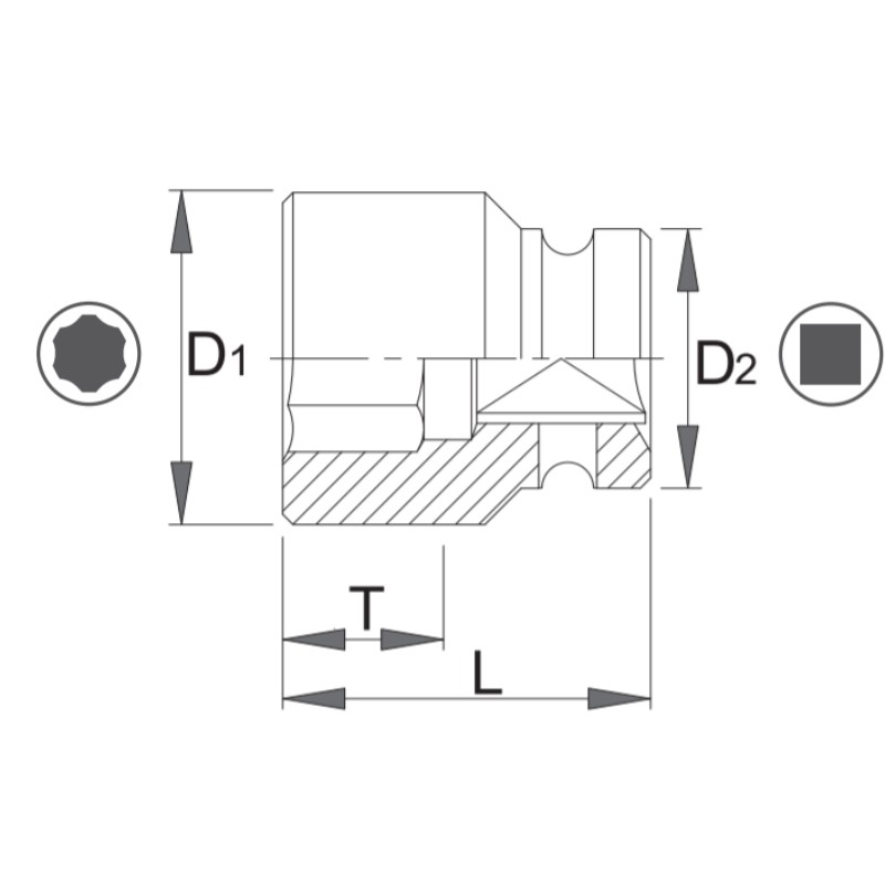 1000072123 ASW Cheie tubulara hexagonala 12mm patrat 1/2" impact protectie
