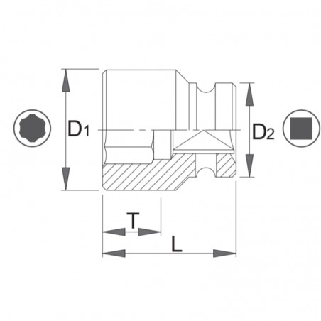 1000072123 ASW Cheie tubulara hexagonala 12mm patrat 1/2" impact protectie