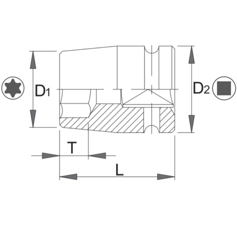 1000072141 ASW Cheie tubulara TORX T18 patrat 1/2" de impact cu magnet