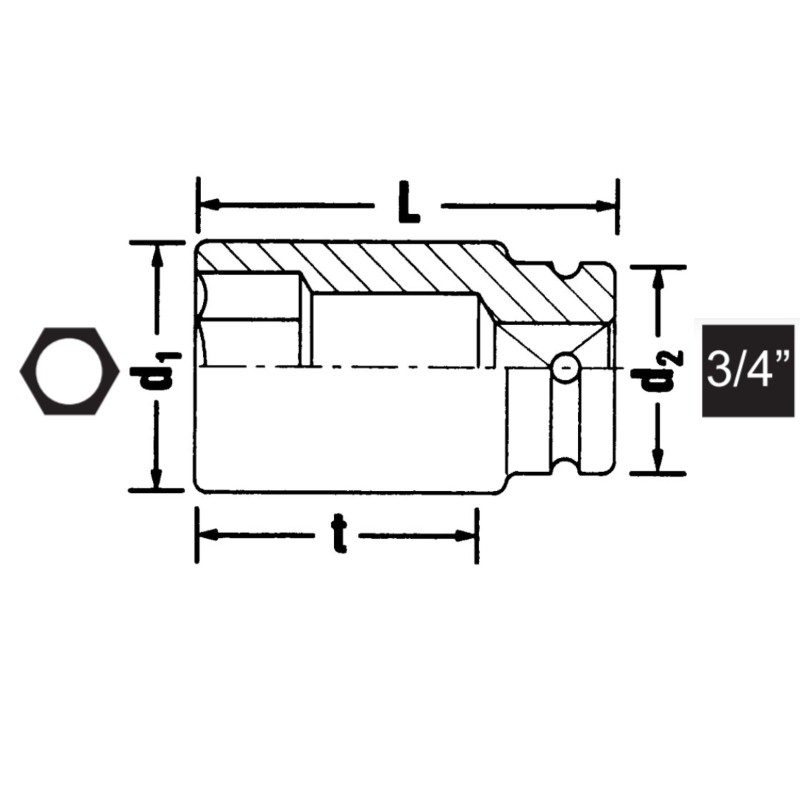 STAHLWILLE Cheie tubulara hexagonala 30 mm patrat 3/4" lunga impact