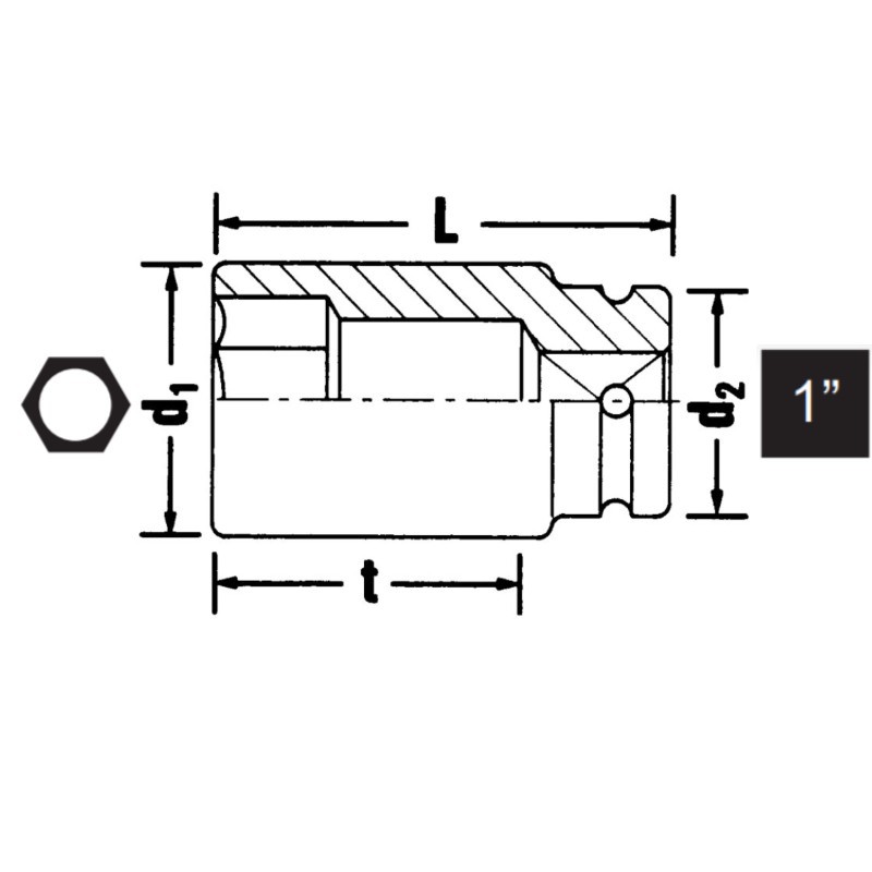STAHLWILLE Cheie tubulara hexagonala 30 mm patrat 1" lunga impact