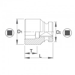 1000075090 ASW Cheie tubulara 4 laturi, interior 21x28mm,patrat 1" impact