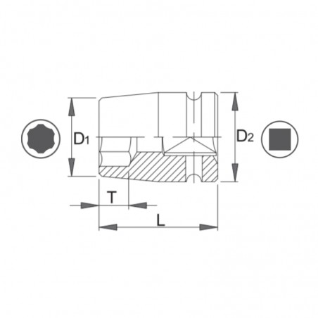 1000470065 ASW Cheie tubulara hexagon 7 mm patrat 1/4 impact manson protectie