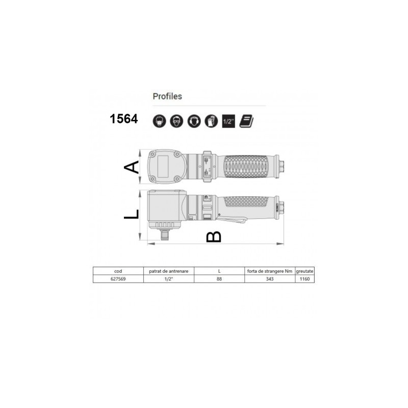 627569 UNIOR Pistol pneumatic unghiular impact patrat 1/2 cuplu 343 Nm