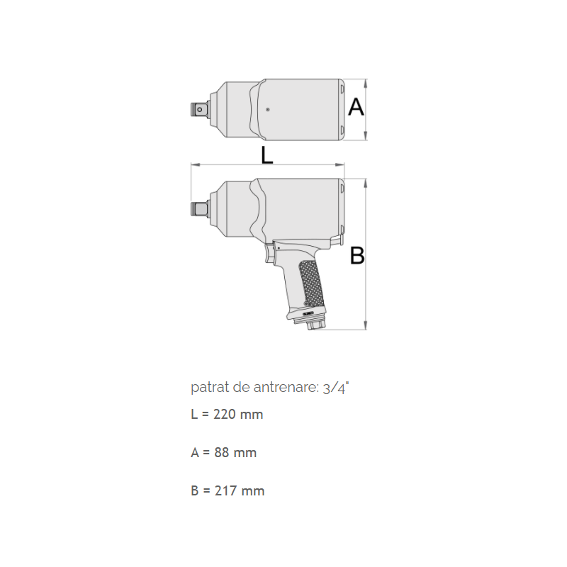 627571 UNIOR Pistol pneumatic reversibil impact variabil patrat 3/4"