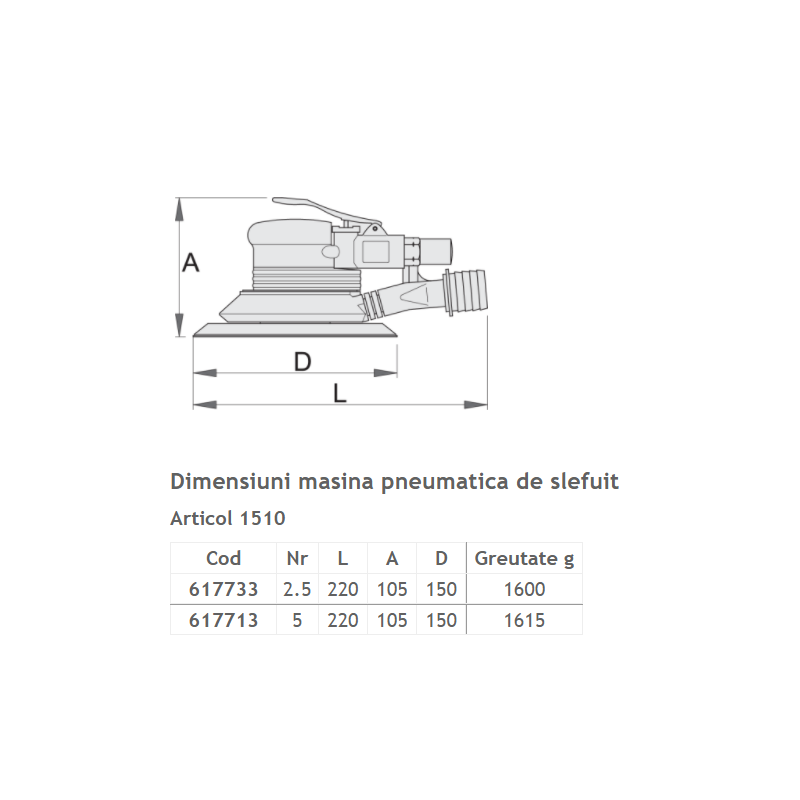 617713 UNIOR Masina pneumatica slefuit oscilatie 5 mm disc 150 mm