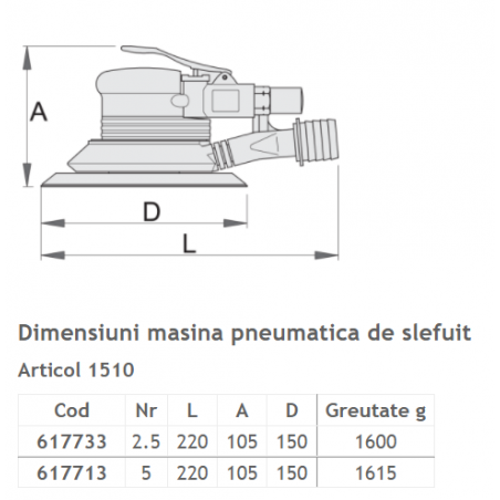 617713 UNIOR Masina pneumatica slefuit oscilatie 5 mm disc 150 mm