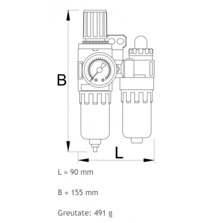 617735 UNIOR Filtru regulator si ungator pneumatic de 1/4"