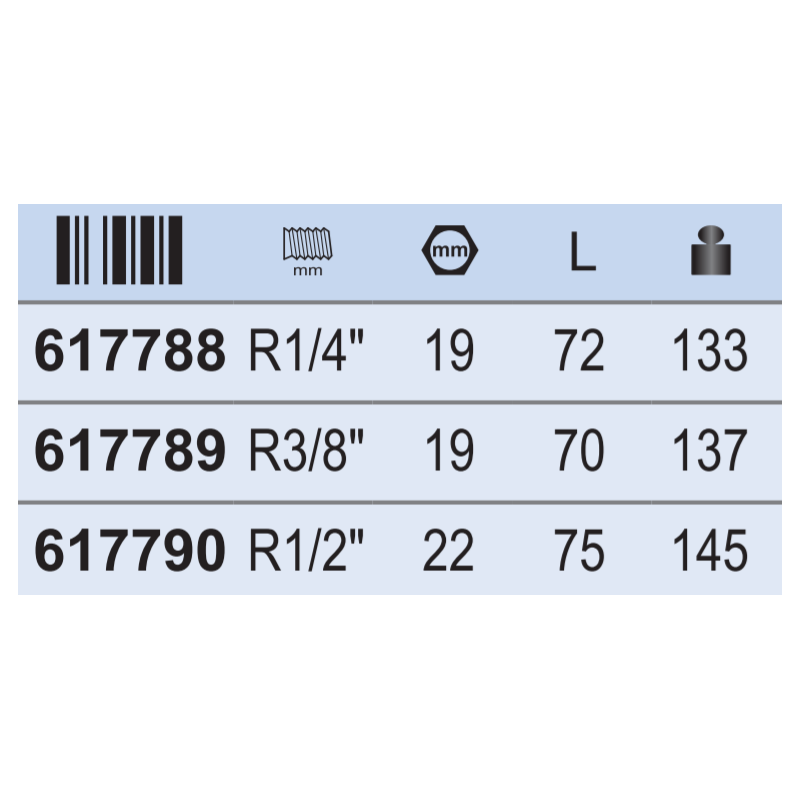 617788 UNIOR Cuplaj cu filet exterior, partea mama R1/4" lungime 72 mm