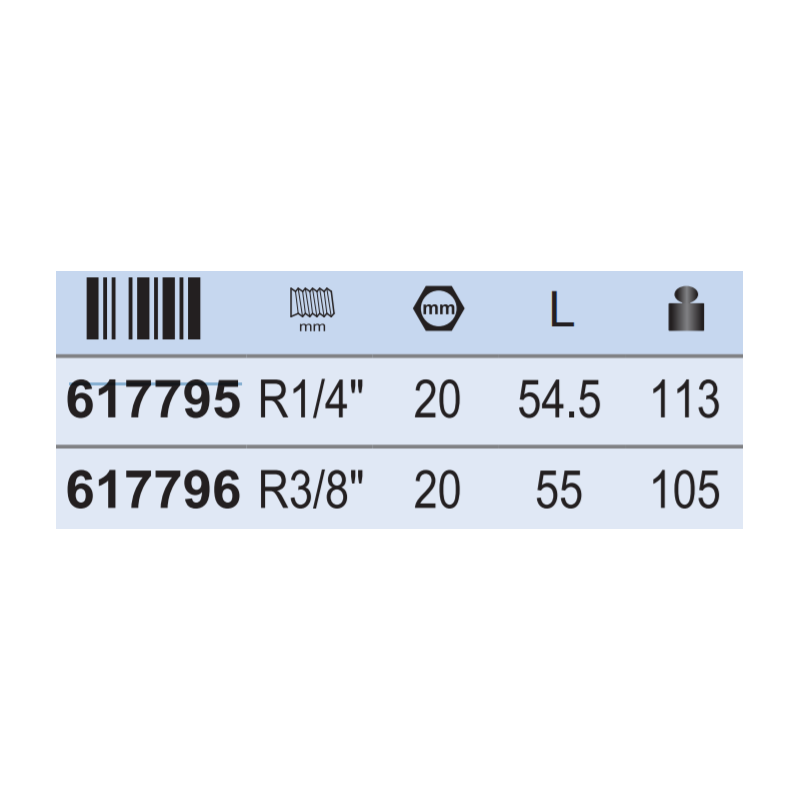 617795 UNIOR Cuplaj cu filet interior partea mama R1/4" lungime 54.5mm