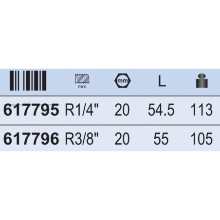 617795 UNIOR Cuplaj cu filet interior partea mama R1/4" lungime 54.5mm