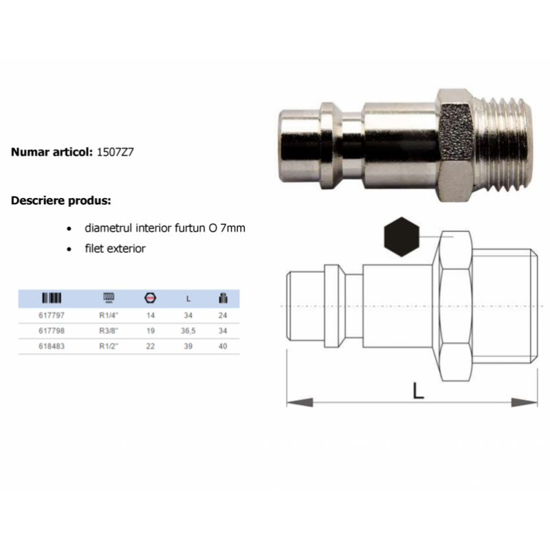 618483 Cuplaj cu filet exterior, partea tata R1/2" lungime 39 mm