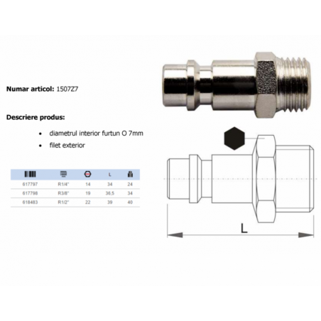 618483 Cuplaj cu filet exterior, partea tata R1/2" lungime 39 mm