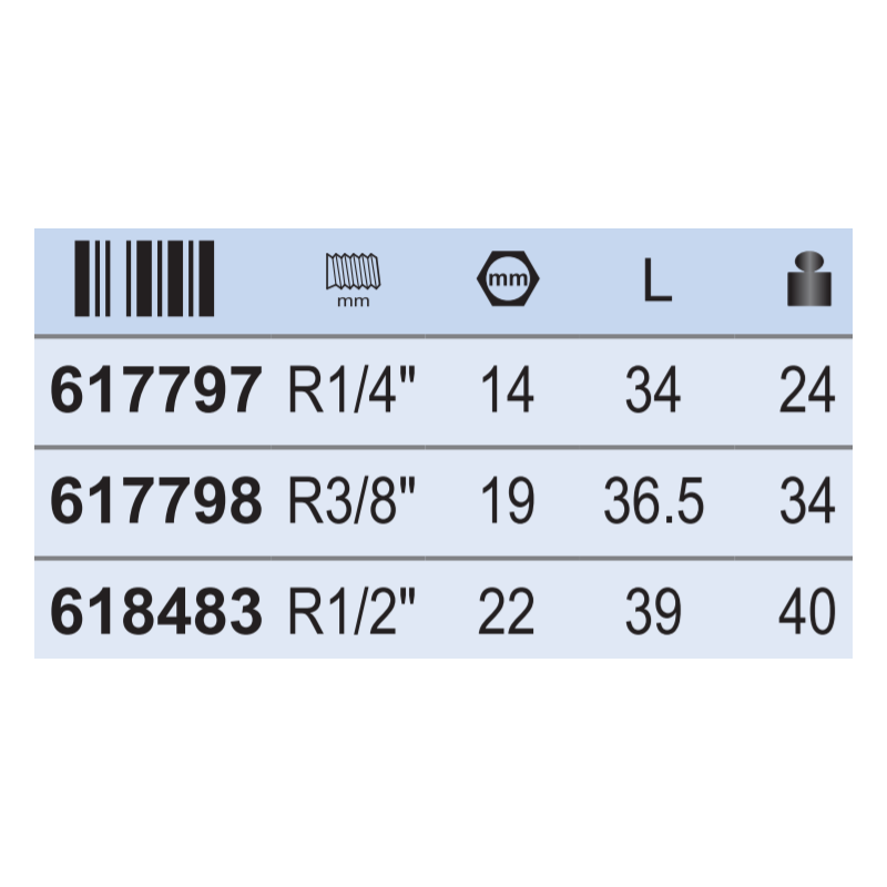 618483 Cuplaj cu filet exterior, partea tata R1/2" lungime 39 mm