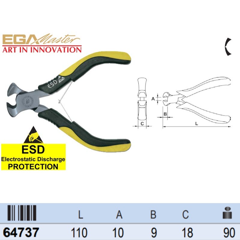 64737 EGAMASTER Cleste cu tais fata, deschidere maxima 10 mm, ESD