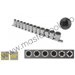 330320 TOPMASTER Set tubulare spline 12 piese prindere patrat 1/2