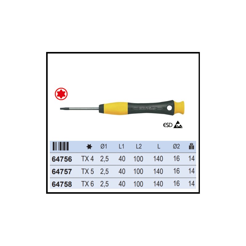 64757 EGAMASTER Surubelnita TORX TX5 lungime 140 mm ESD electronisti