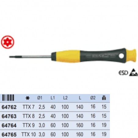 64764 EGAMASTER Surubelnita TORX cu gaura TTX9 lungime 160 mm ESD