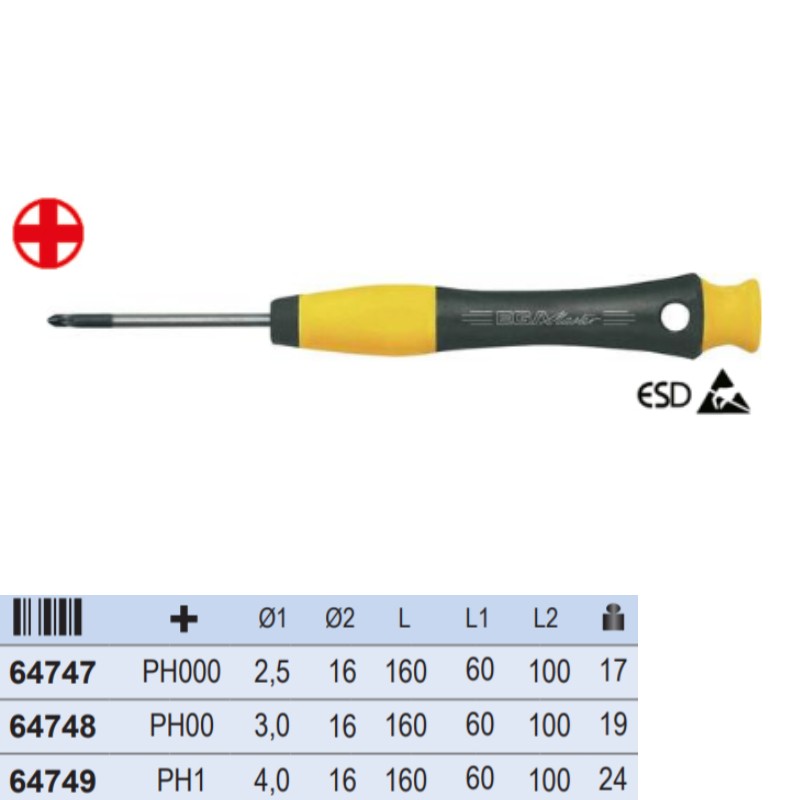 64749 EGAMASTER Surubelnita cruce PH1 lungime 160 mm ESD electronisti