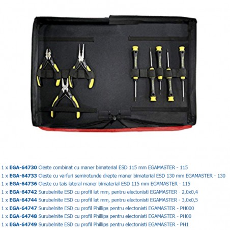 68898 EGAMASTER Set 8 piese surubelnite si clesti ESD electronisti