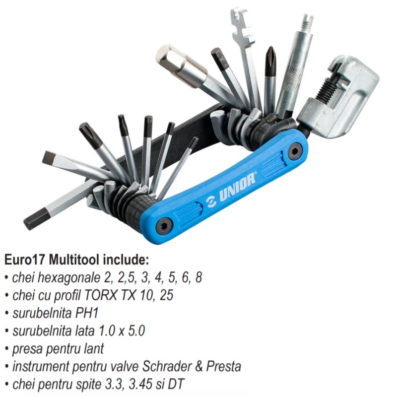 625790 UNIOR Multitool EURO17 Tip briceag pentru bicicleta,17 piese.
