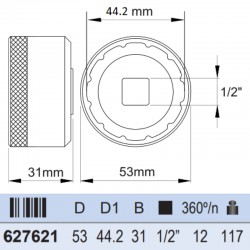 627621 UNIOR Cheie tubulara ax pedalier diametru 53 mm patrat 1/2"